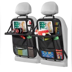 NEW 2 Pack Car Backseat Organizer Touch Screen Tablet Holder Pockets Food Tray